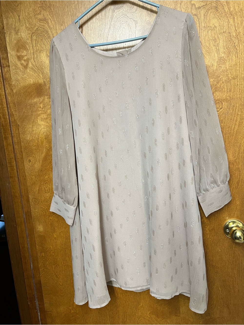 BB Dakota Taupe Metallic Dot Long-Sleeve Shift Dress